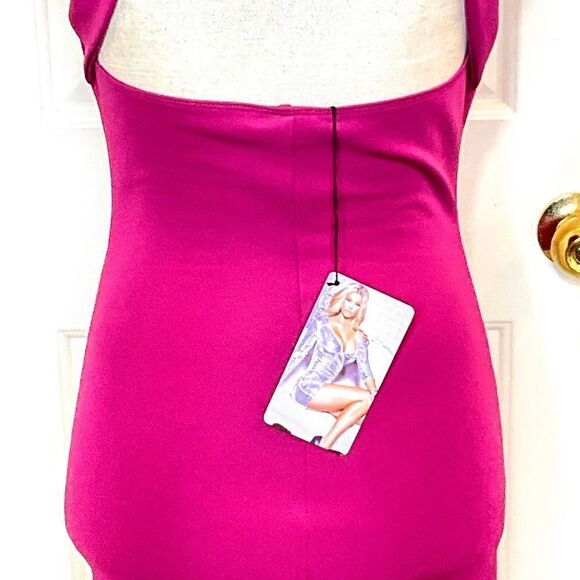 NWT BLVD Collection Women’s Sz Sm Hot Pink Halter Open Back Above Knee Bodycon - Picture 9 of 14